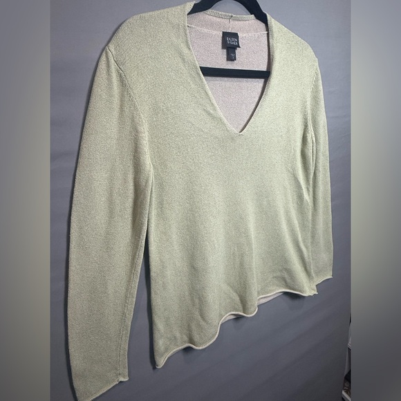Eileen Fisher V-Neck‎ Knit Sweater – Pale Green & Tan | Women’s Medium - Picture 3 of 12